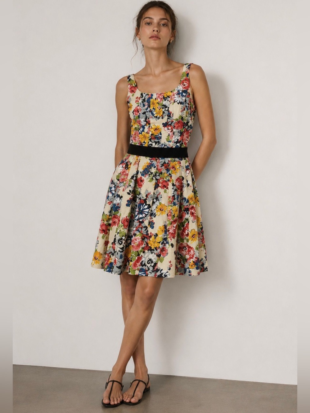Tristan Made in Canada Floral Sleeveless Dress with Belt - Size 4